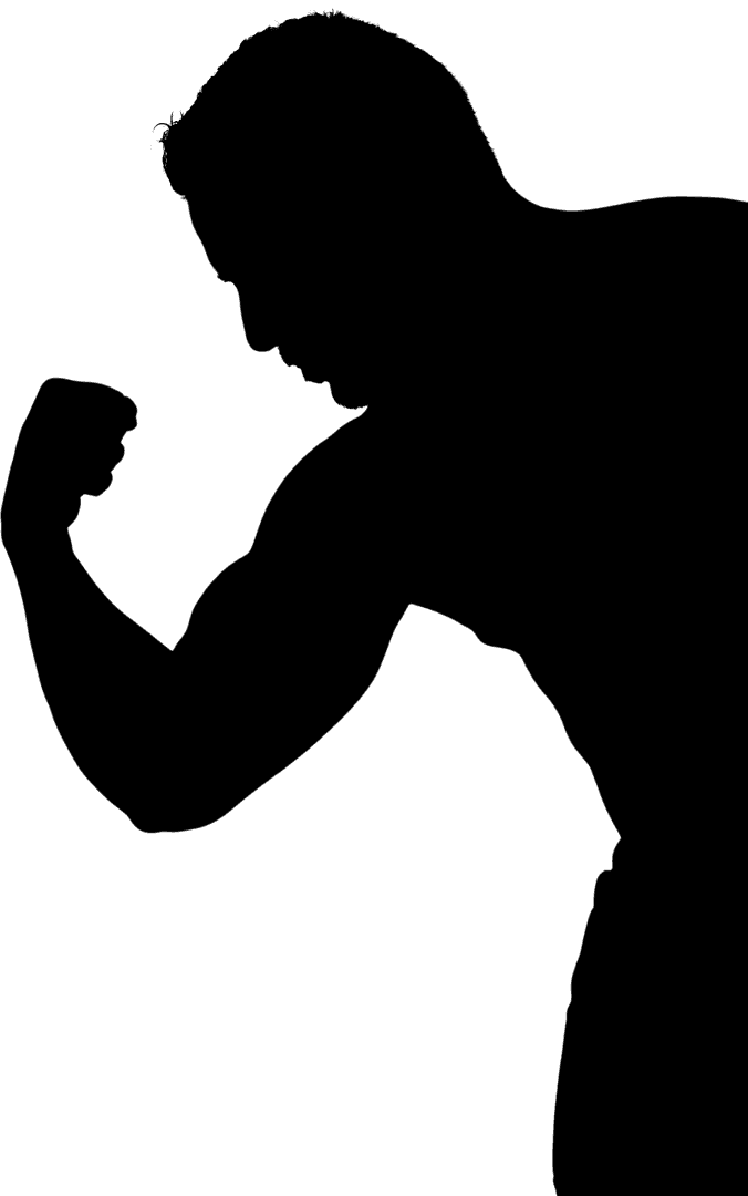 Strong Silhouette: Man Flexing Biceps on Transparent Background