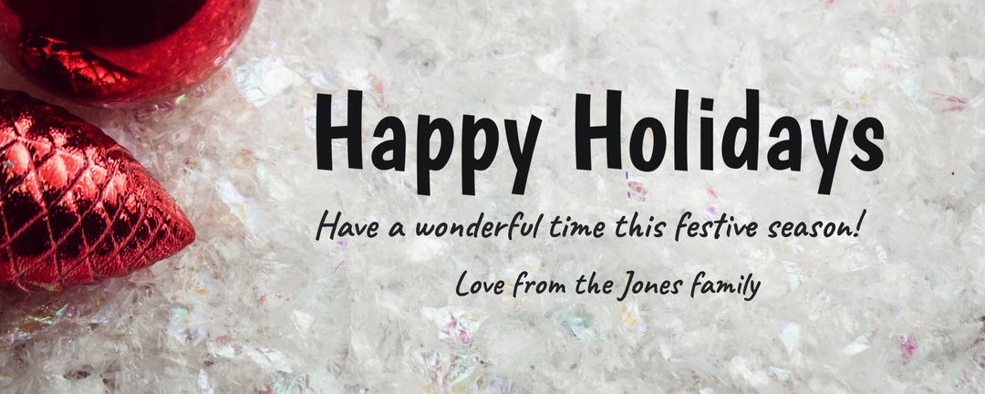 Festive Holiday Greeting with Ornaments on Sparkling Snow