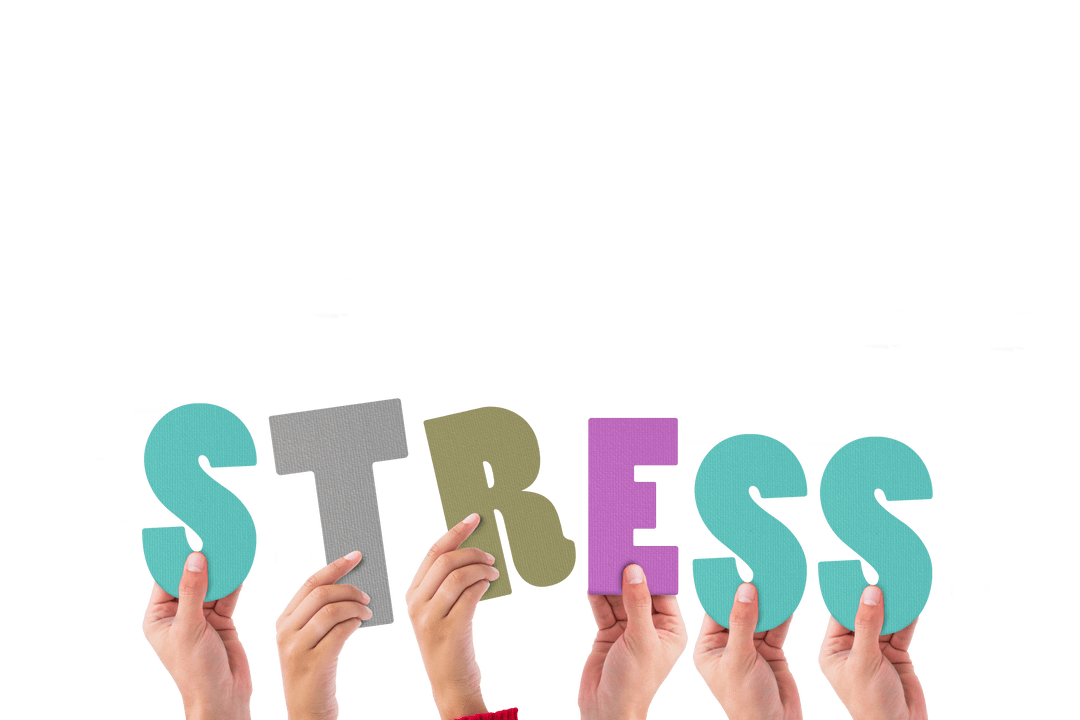 Colorful Letters Holding Stress Word on Transparent Background