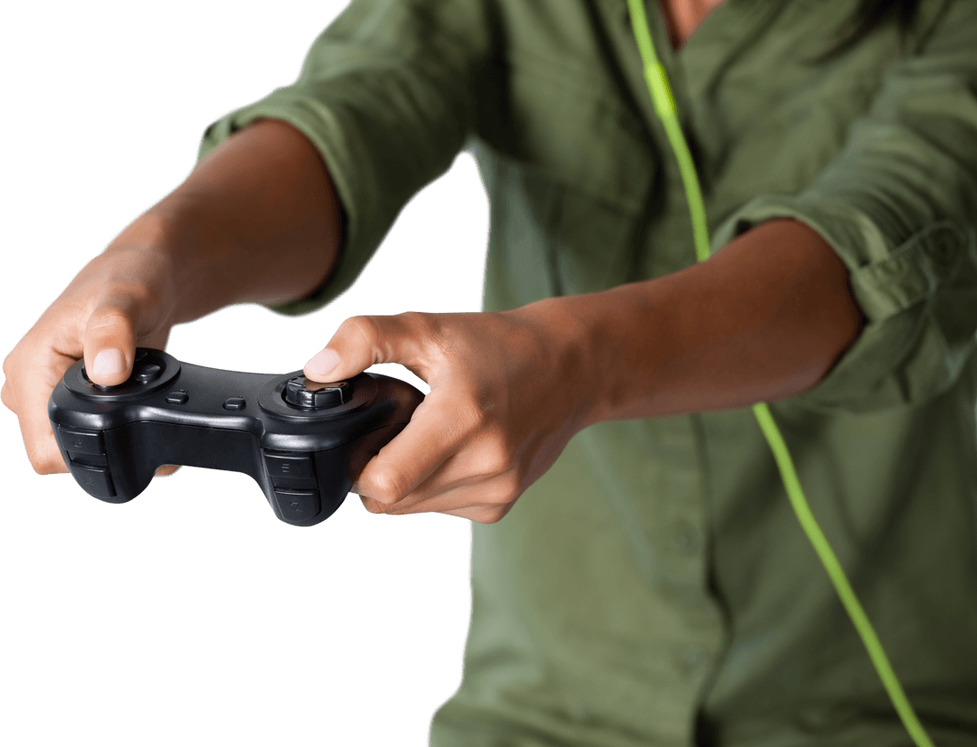 Woman Holding Game Controller in Transparent Background