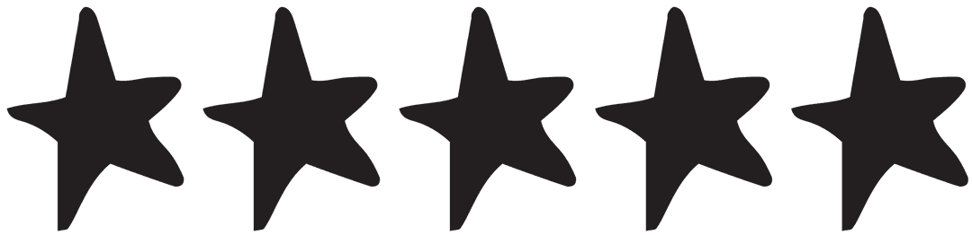 Five Black Transparent Stars Aligned Across White Background