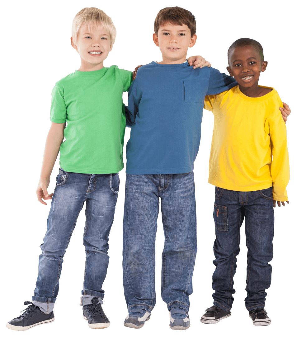 Happy Diverse Boys Embracing Transparent Friendship Concept