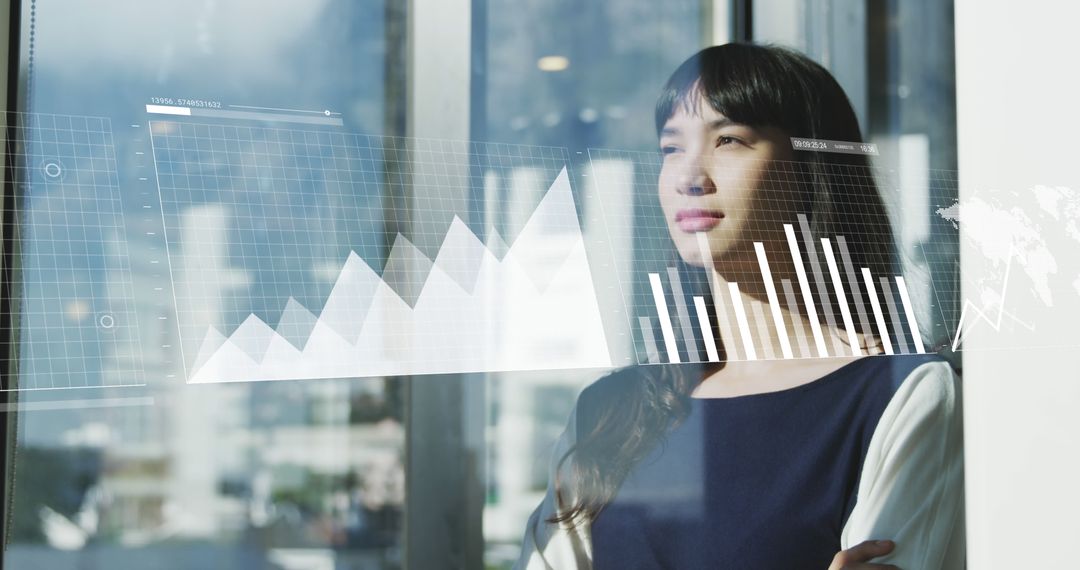 Woman Analyzing Business Data with a Smiling Expression