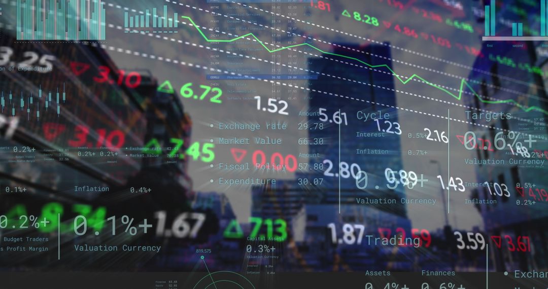 Financial Data Visualization on Urban Skyline Background