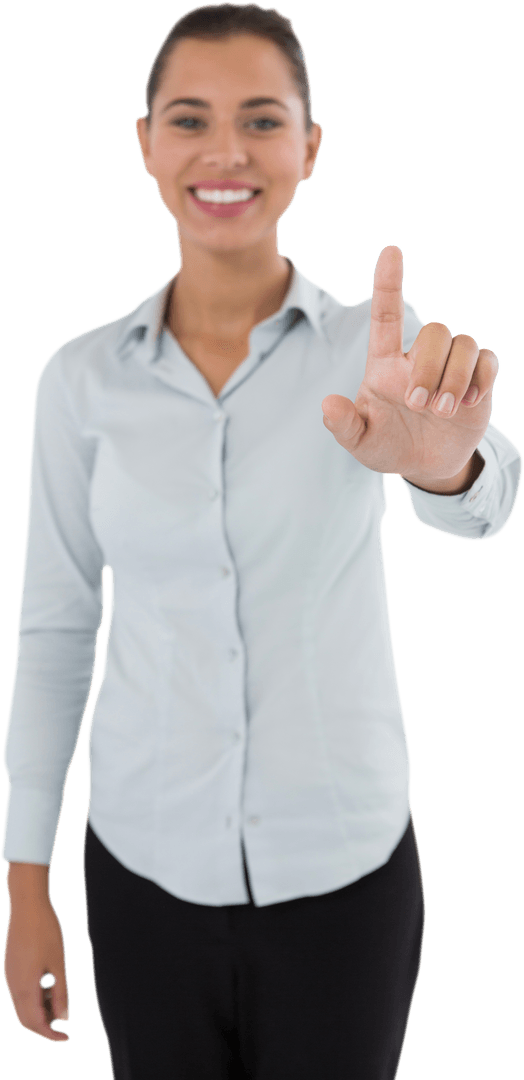 Female Executive Pressing Invisible Transparent Virtual Screen