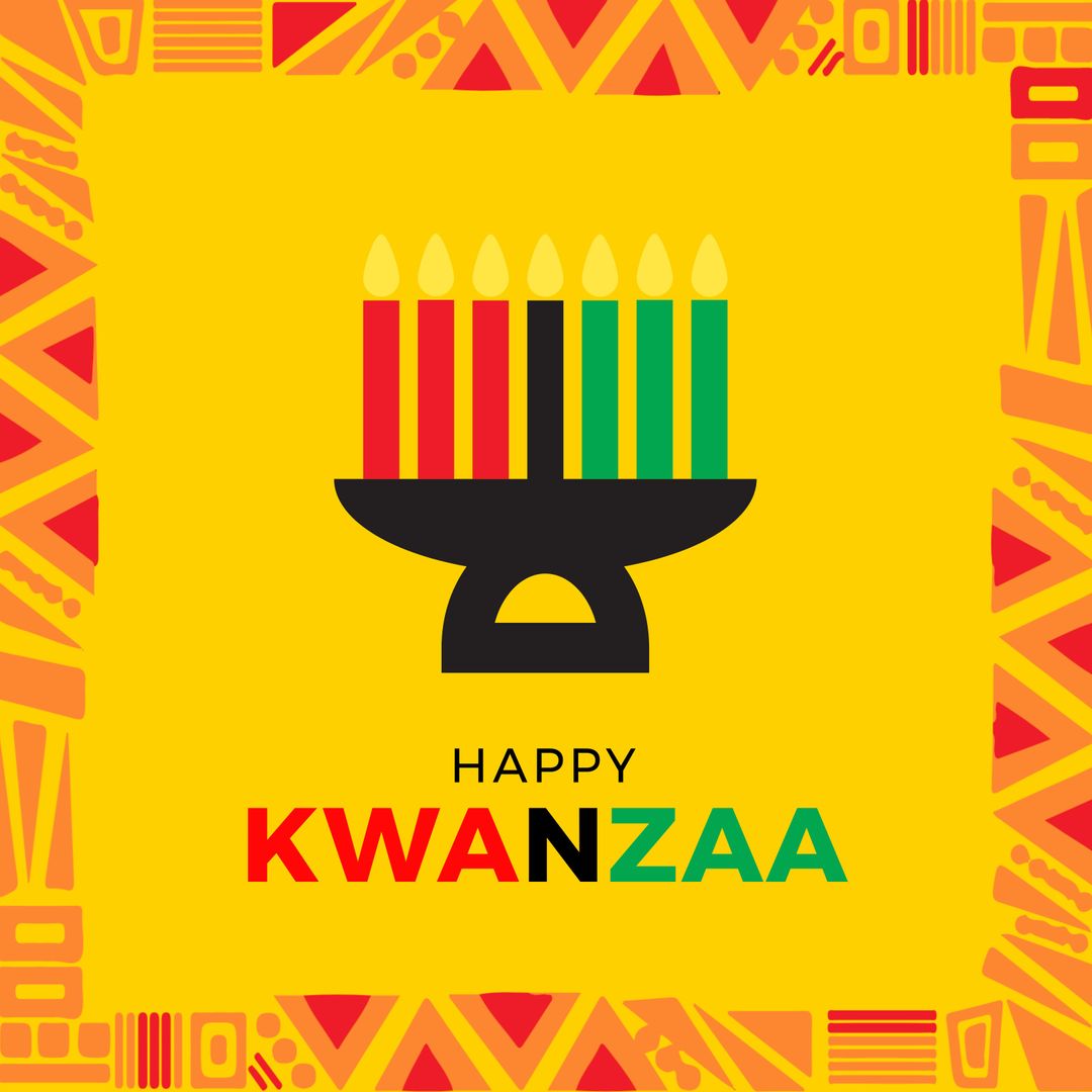 Colorful Kwanzaa Candle Graphic with Geometric Border