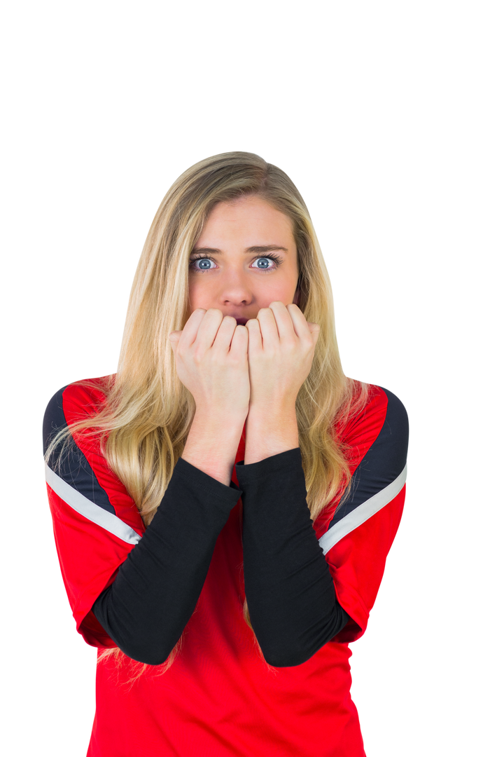 Transparent Background of Nervous Female Football Fan in Red Jersey - Download Free Stock Images Pikwizard.com