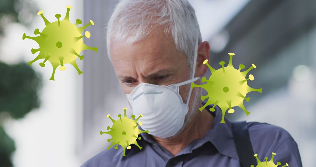 Man Wearing Protective Mask with Virus Illustrations - Free Images, Stock Photos and Pictures on Pikwizard.com