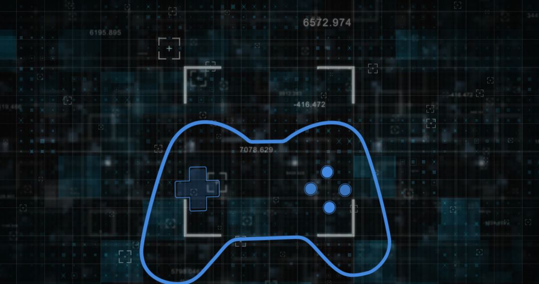 Digital Gaming Controller Icon with Floating Data Elements