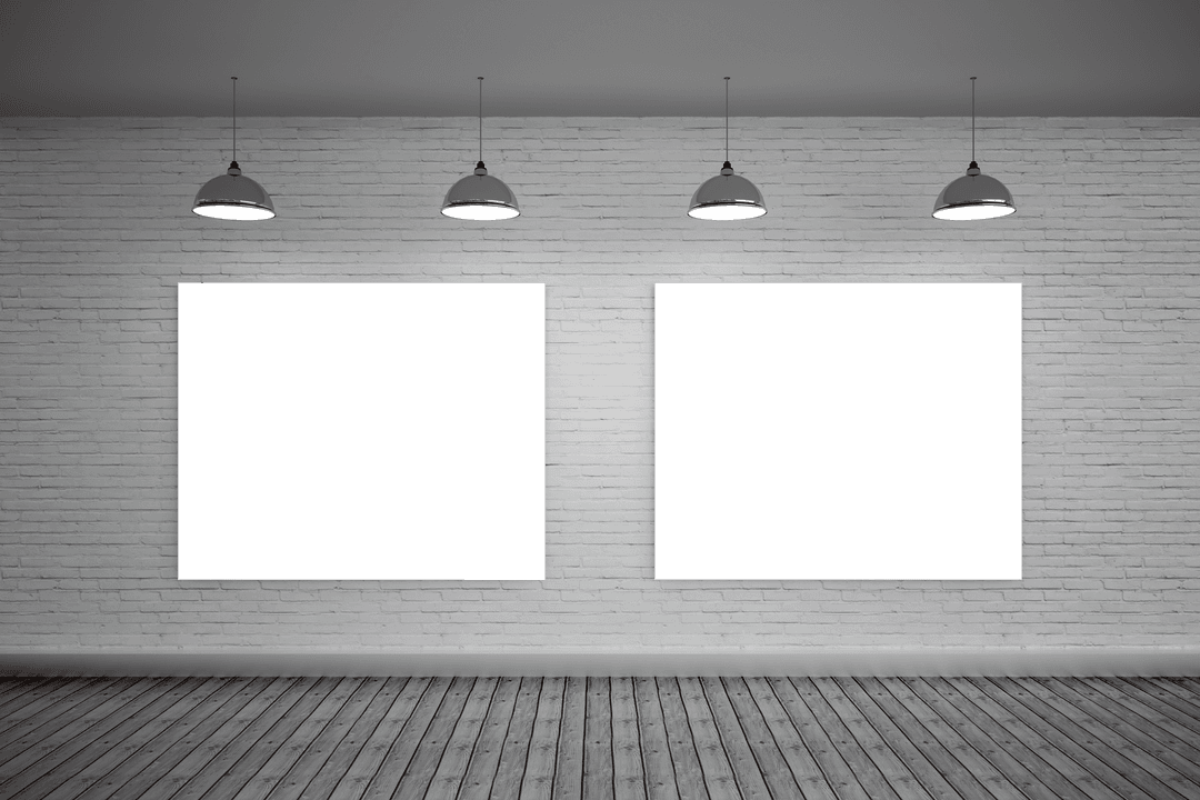 Transparent Blank Canvas Frames on Brick Wall Interior