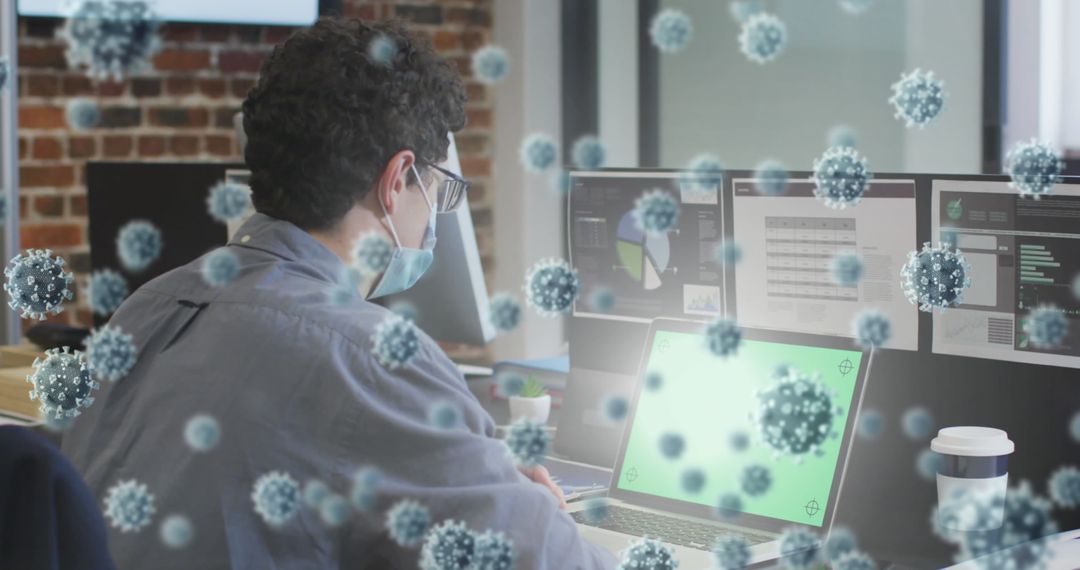 Business Professional with Mask and Virtual Virus Particles