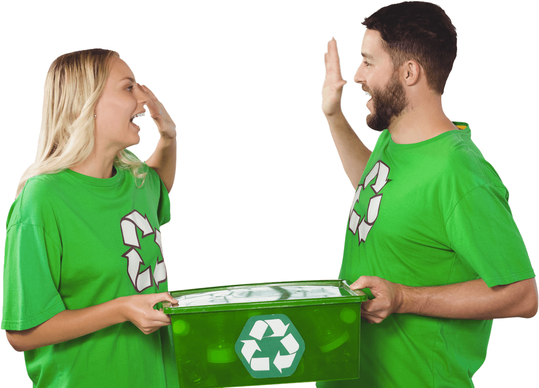Transparent High Five Between Volunteers With Recycling
