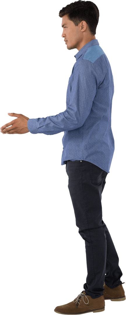 Transparent Side View Businessman Extending Hand for Handshake