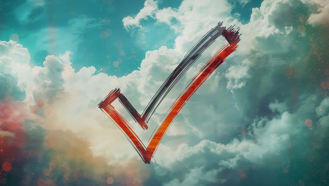 Abstract Check Mark in Cloudy Sky Symbolizing Success and Positivity