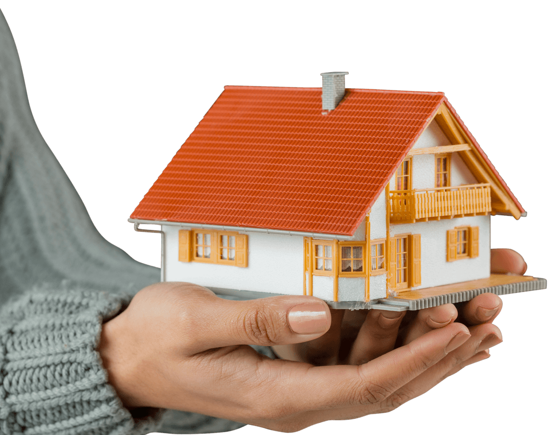 Transparent Hands Holding Miniature Model House