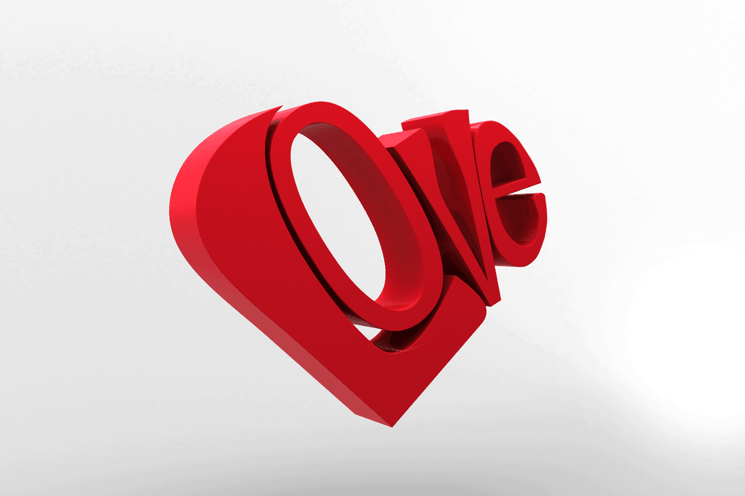 3D Transparent Heart with Love Text for Valentine's Day