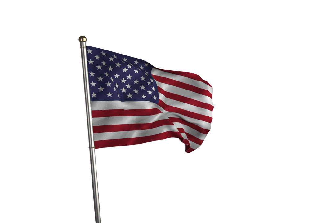 Waving Transparent Close-Up of American Flag on Pole