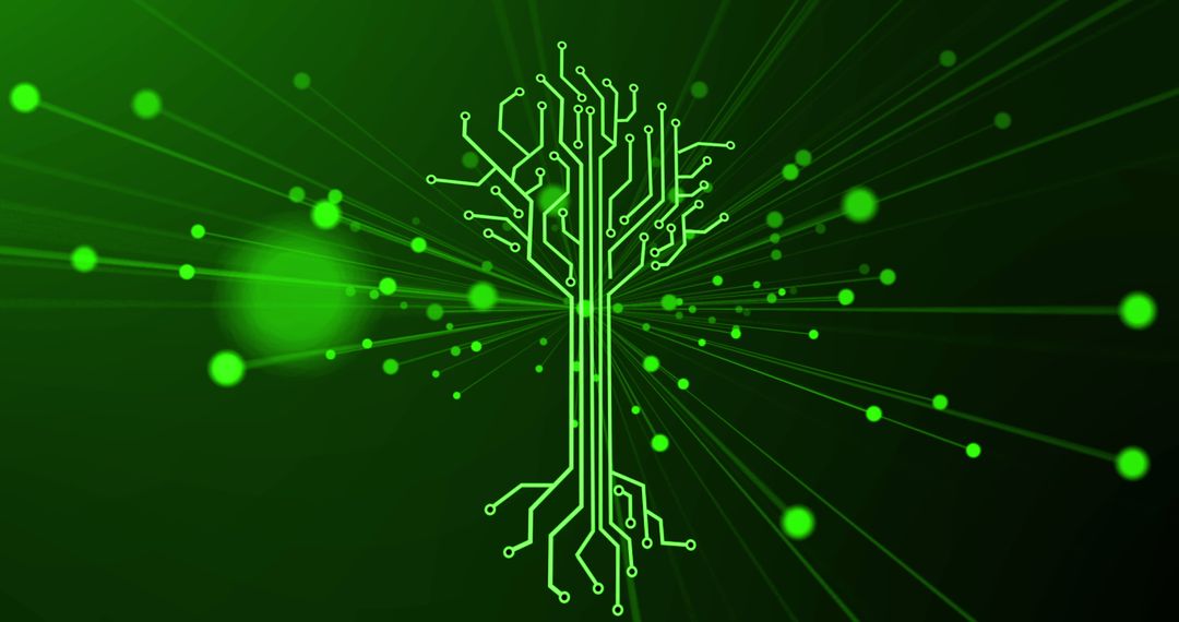 Digital Tree Circuit on Bright Green Background