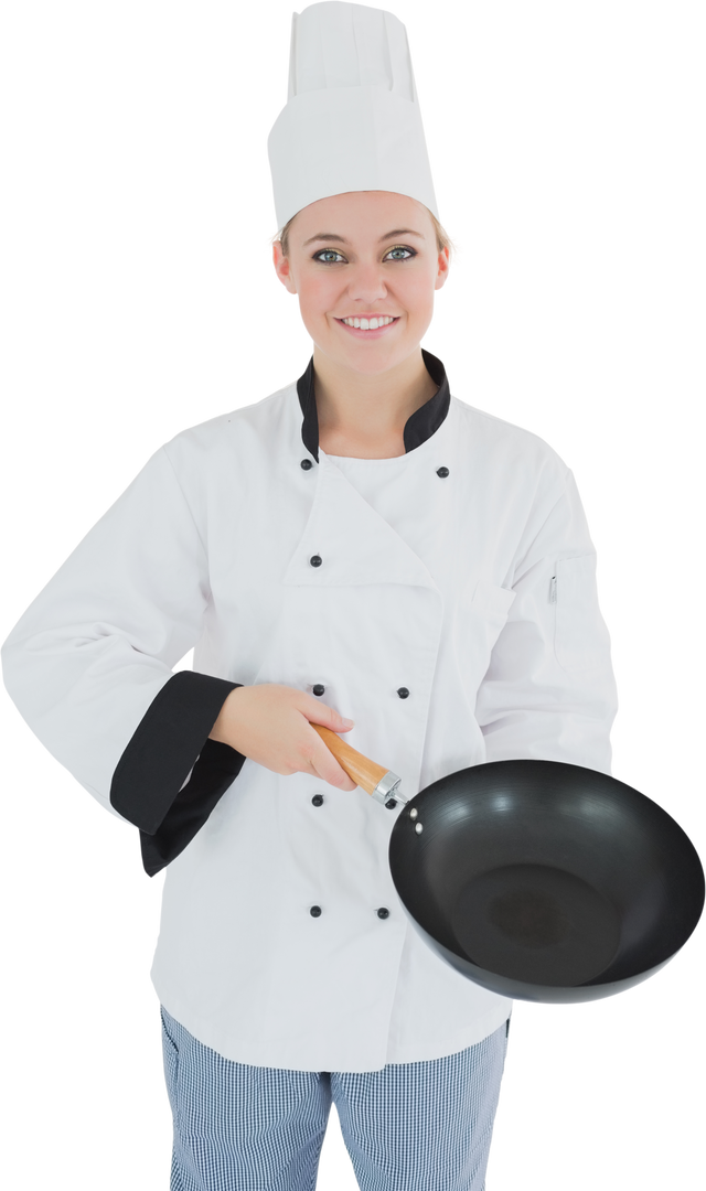 Transparent Smiling Female Chef Holding Cooking Pan - Download Free Stock Images Pikwizard.com