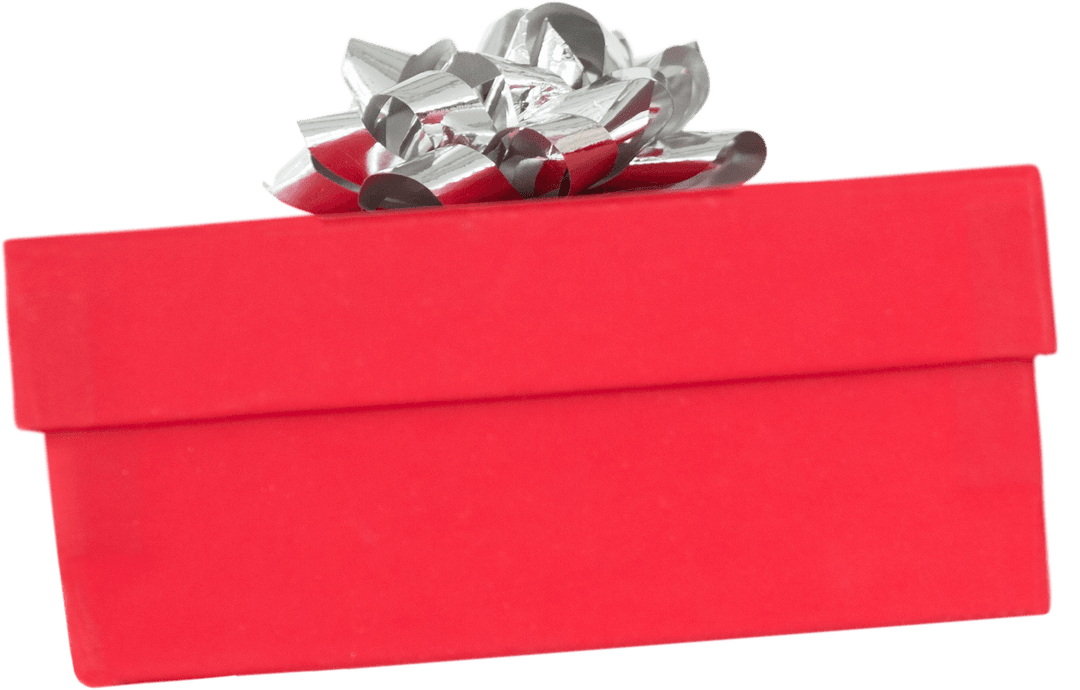 Transparent Red Gift Box with Silver Ribbon Vector Illustration