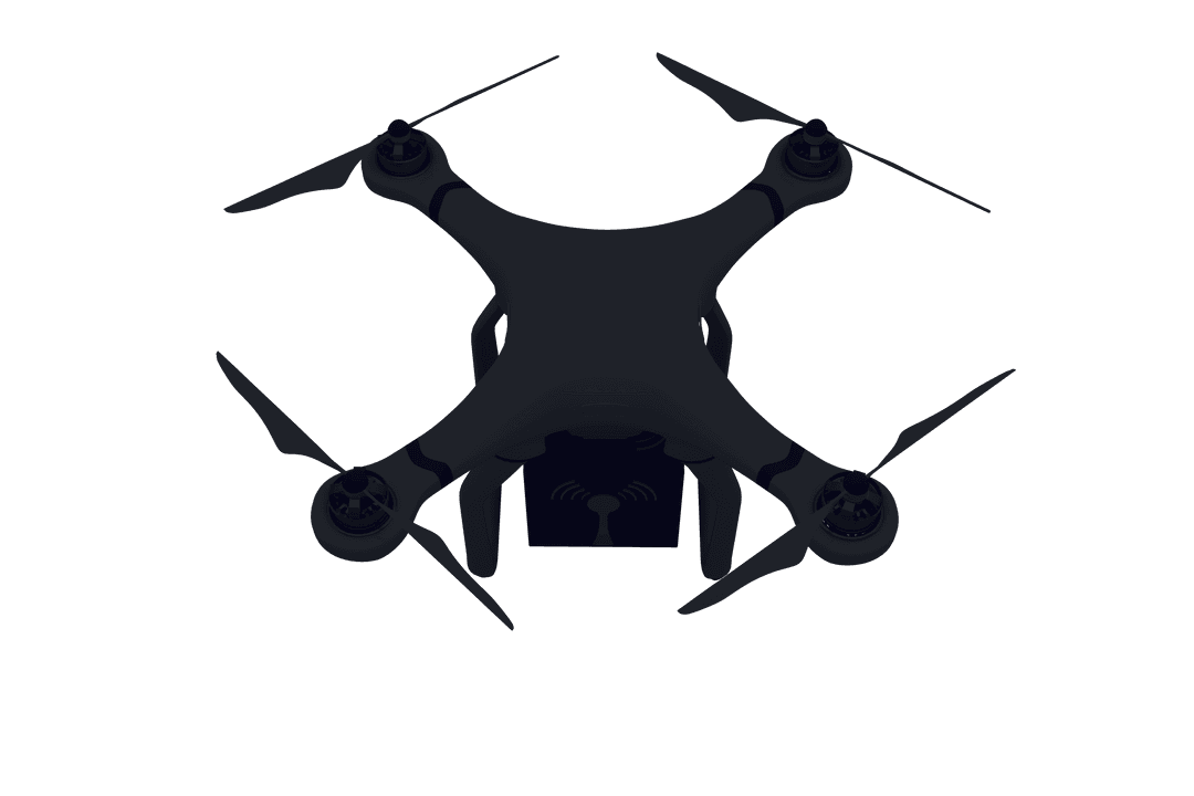 Transparent Black Drone Illustration with Propellers and Sensors