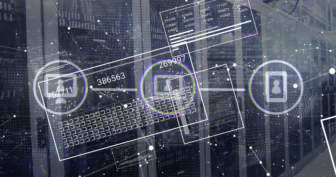 Digital Interface Overlays on Data Center Background