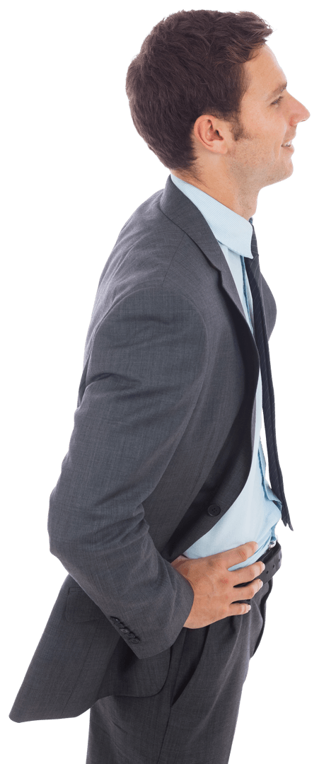 Transparent Cheerful Businessman Standing Hands on Hips