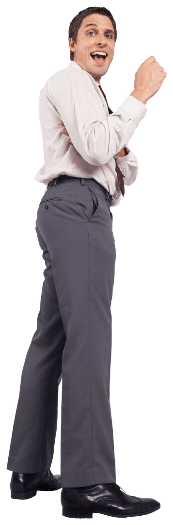 Happy Caucasian Businessman Expressing Joy on Transparent Background