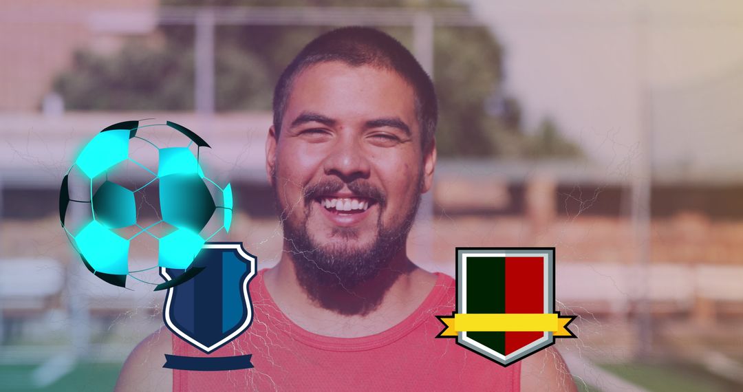 Neon Soccer Ball Graphics Blend with Enthusiastic Fan at Stadium