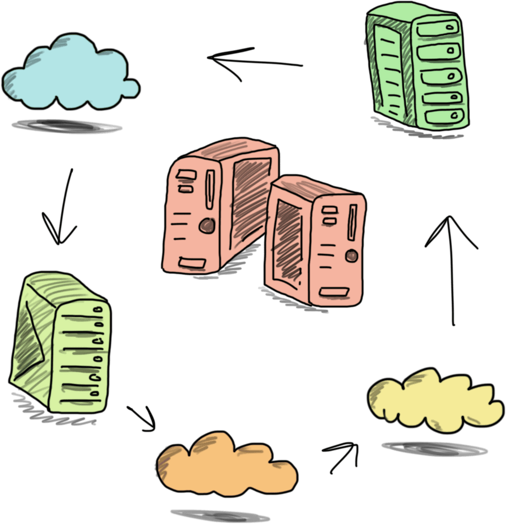 Transparent Cloud Computing Illustration with Servers on Clouds