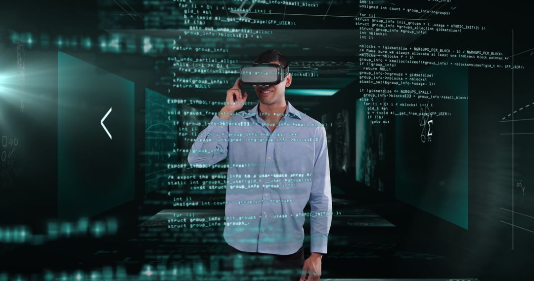 Man Engaging with Virtual Reality and Scientific Data