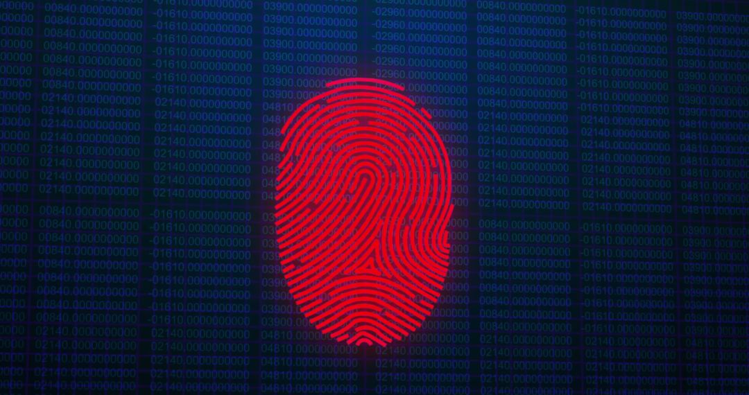 Red Fingerprint on Digital Data Background Highlighting Security