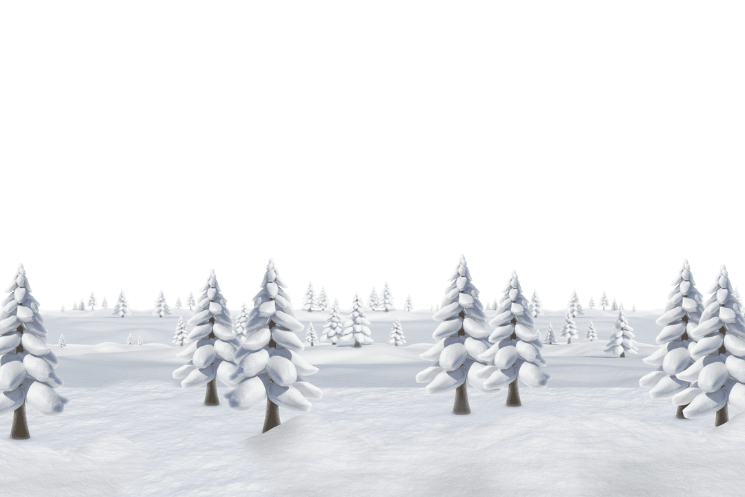 Snowy Pine Forest Winter Scenery on Transparent Background