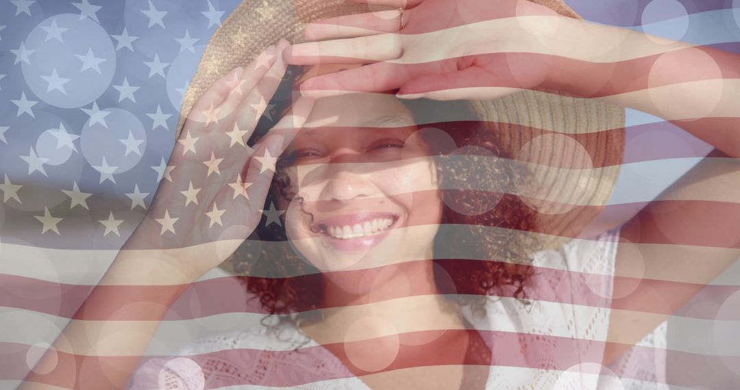Patriotic Summer Vibes: Smiling Woman Embraces Freedom