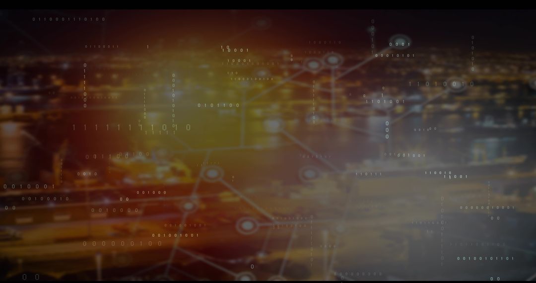 Futuristic Network Visualization Over Harbor at Night