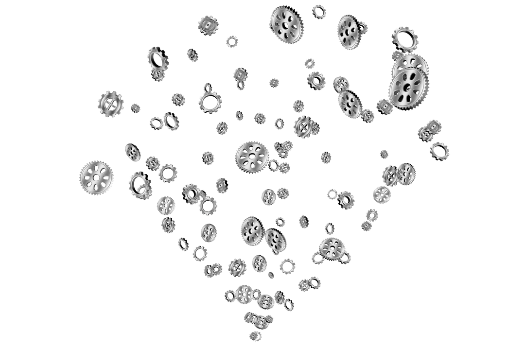 Floating Silver Cogs on Transparent Background Illustration