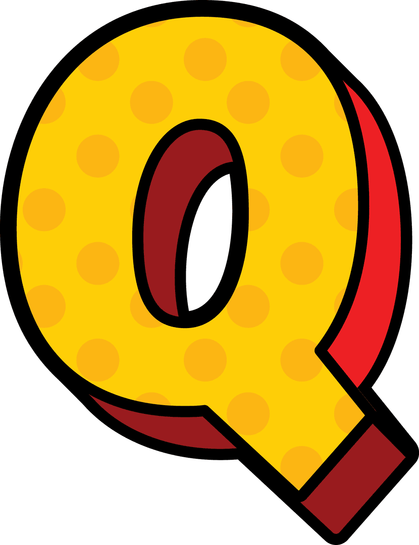 Yellow Q Letter Illustration with Polka Dot Pattern on Transparent Background