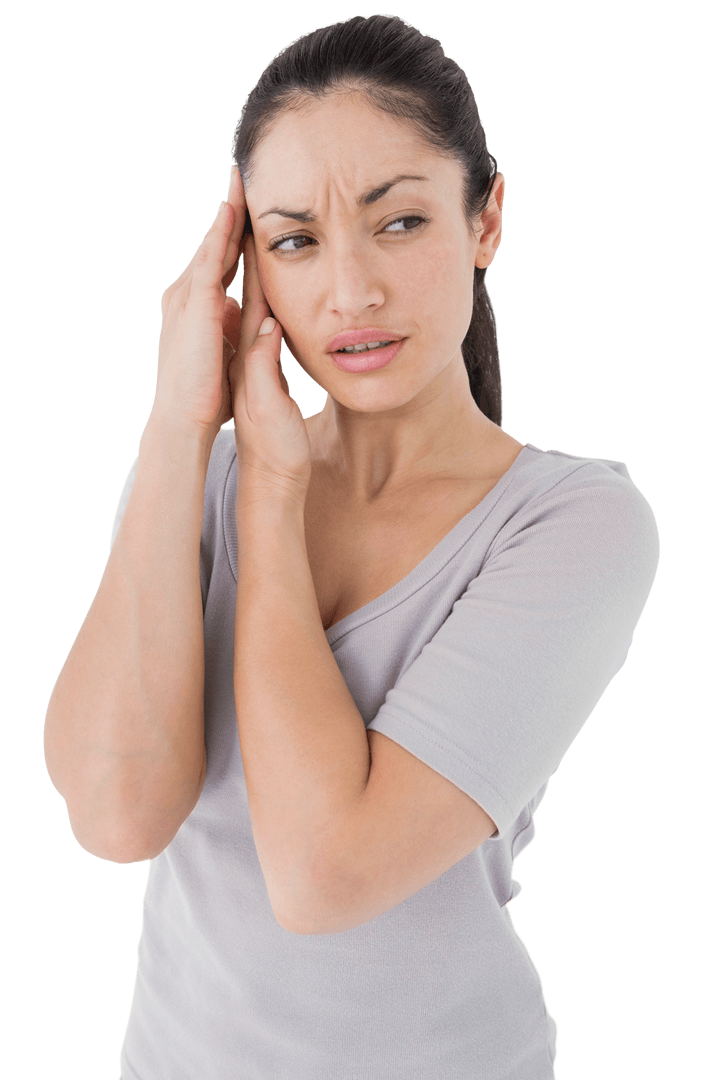 Woman with Transparent Expression of Migraine Pain