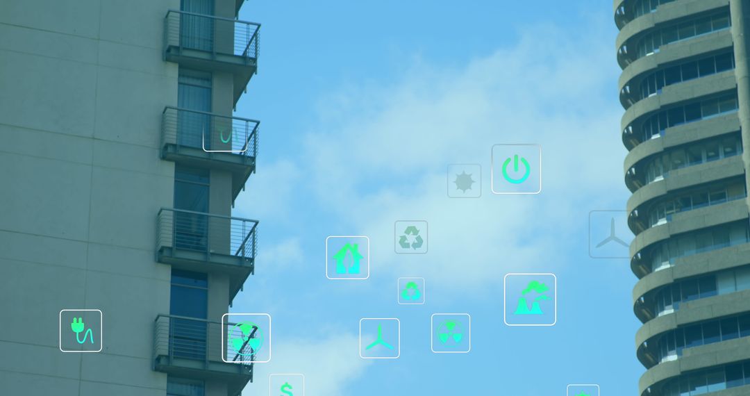 Futuristic Digital Interface Over Modern Urban Buildings