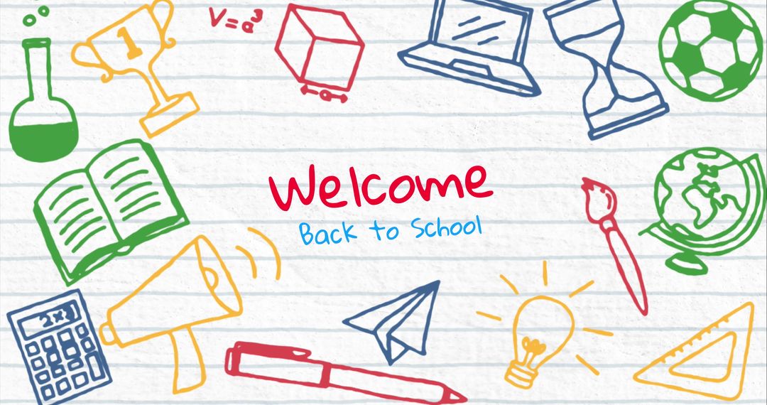 Welcome Back to School Sketch with Colorful Educational Icons