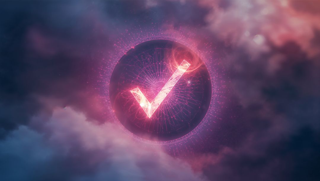 Glowing Neon Checkmark in Futuristic Cyberspace Network