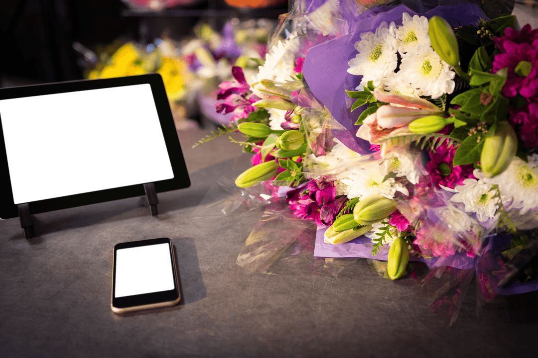 Floral Theme with Personal Devices on Transparent Display