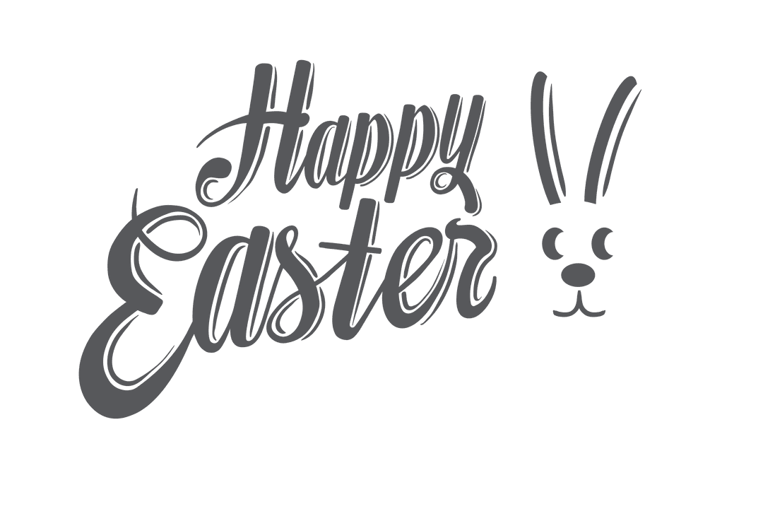 Playful Happy Easter Text with Bunny Illustration Transparent Background