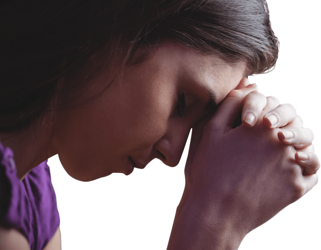 Close-Up of Woman in Prayer with Transparent Background