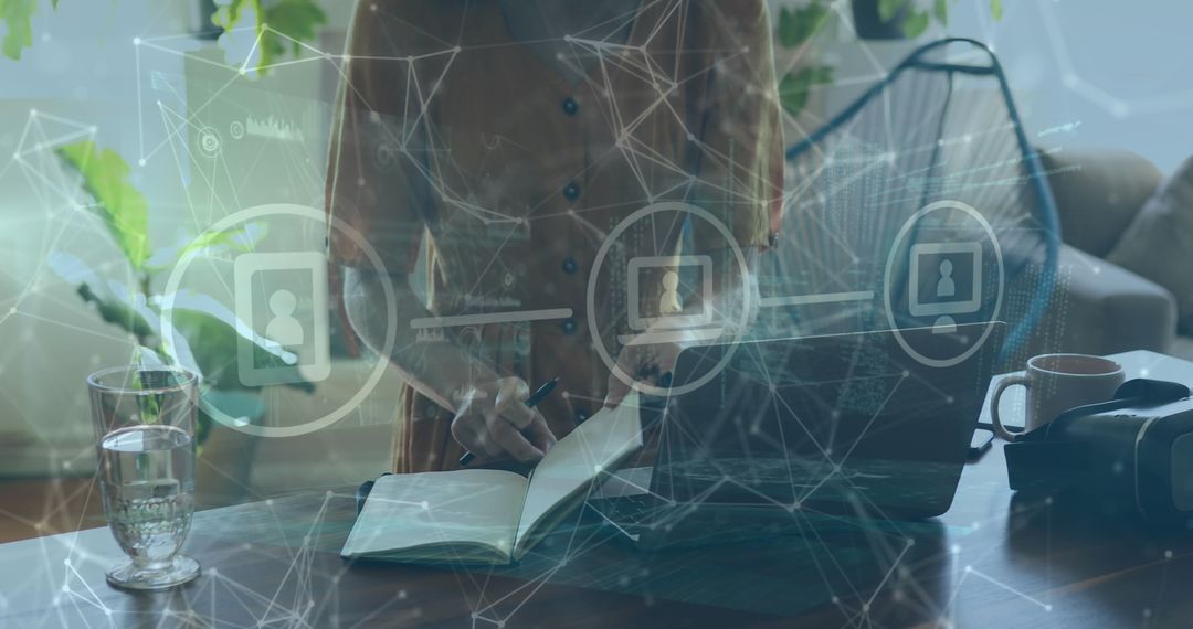 Businesswoman Engaged in Digital Networking Concept Background