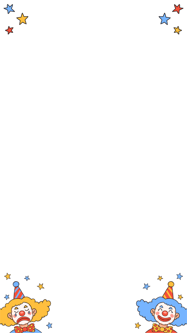 Transparent Background with Playful Clown Faces and Stars for Copy Space