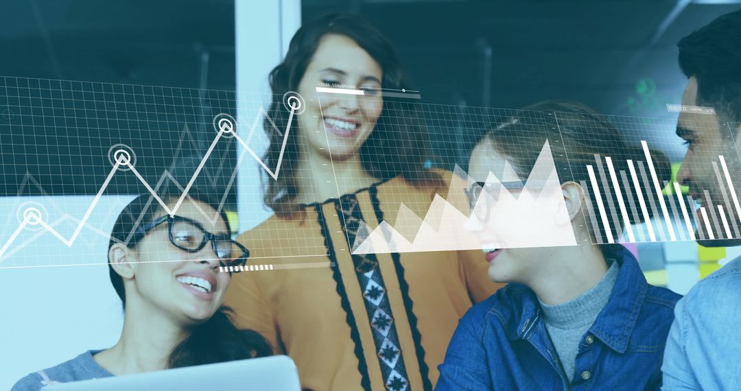 Team Collaboration with Digital Data Visualization at Workplace