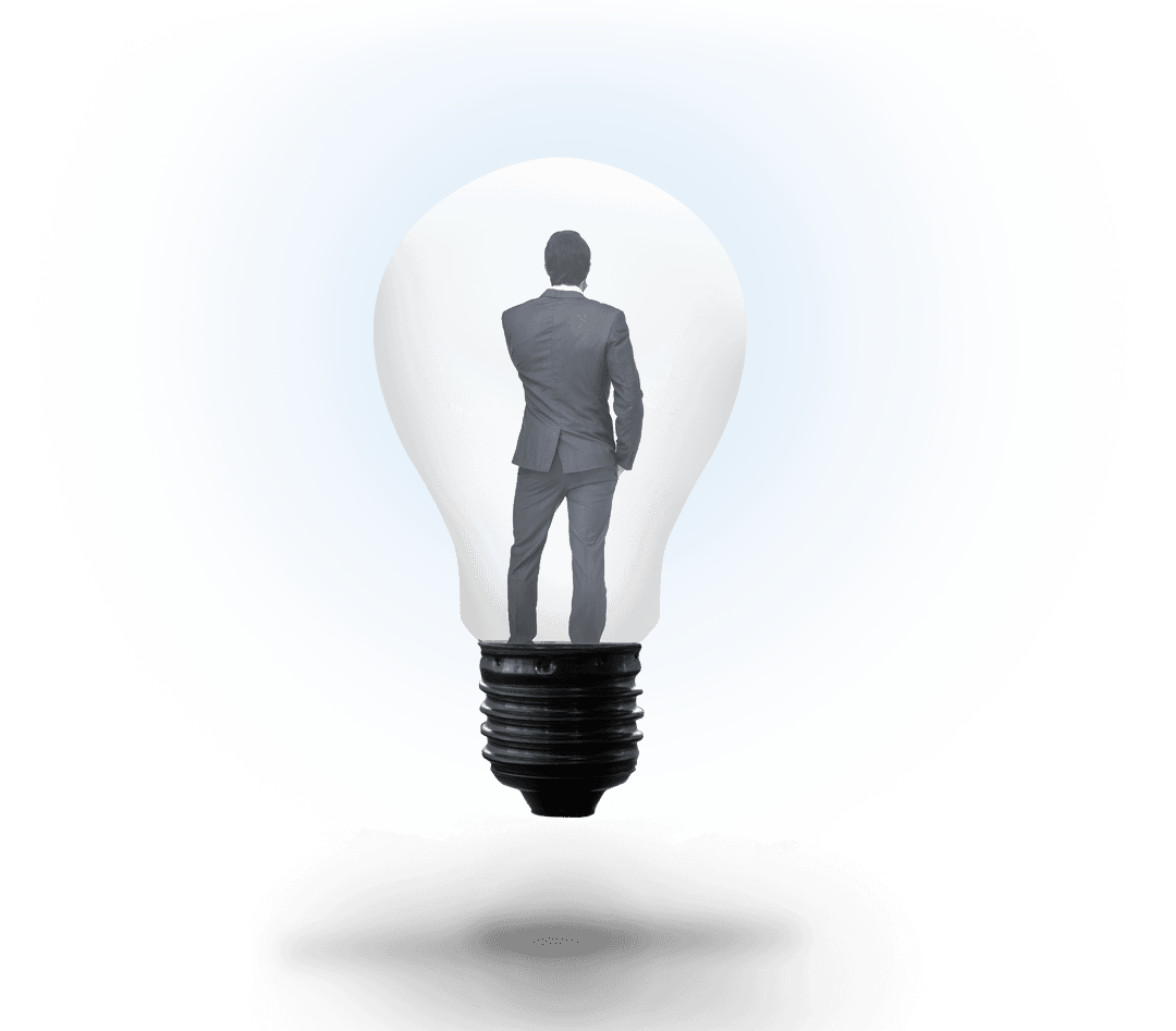 Transparent Light Bulb Enclosing Professional Businessman