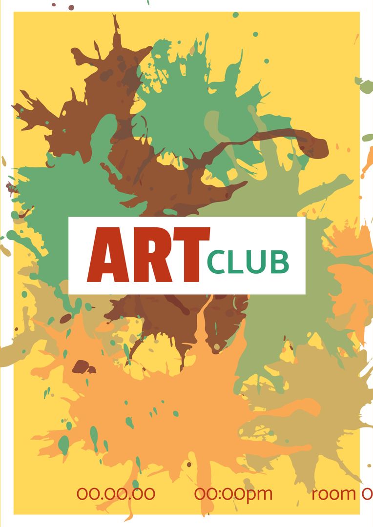 Art Club Poster Template with Colorful Paint Splashes and Bold Text - Download Free Stock Templates Pikwizard.com