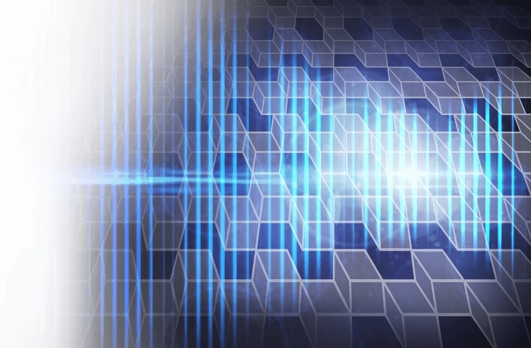 Transparent 3D Blue Cubes with Light Beam Effect